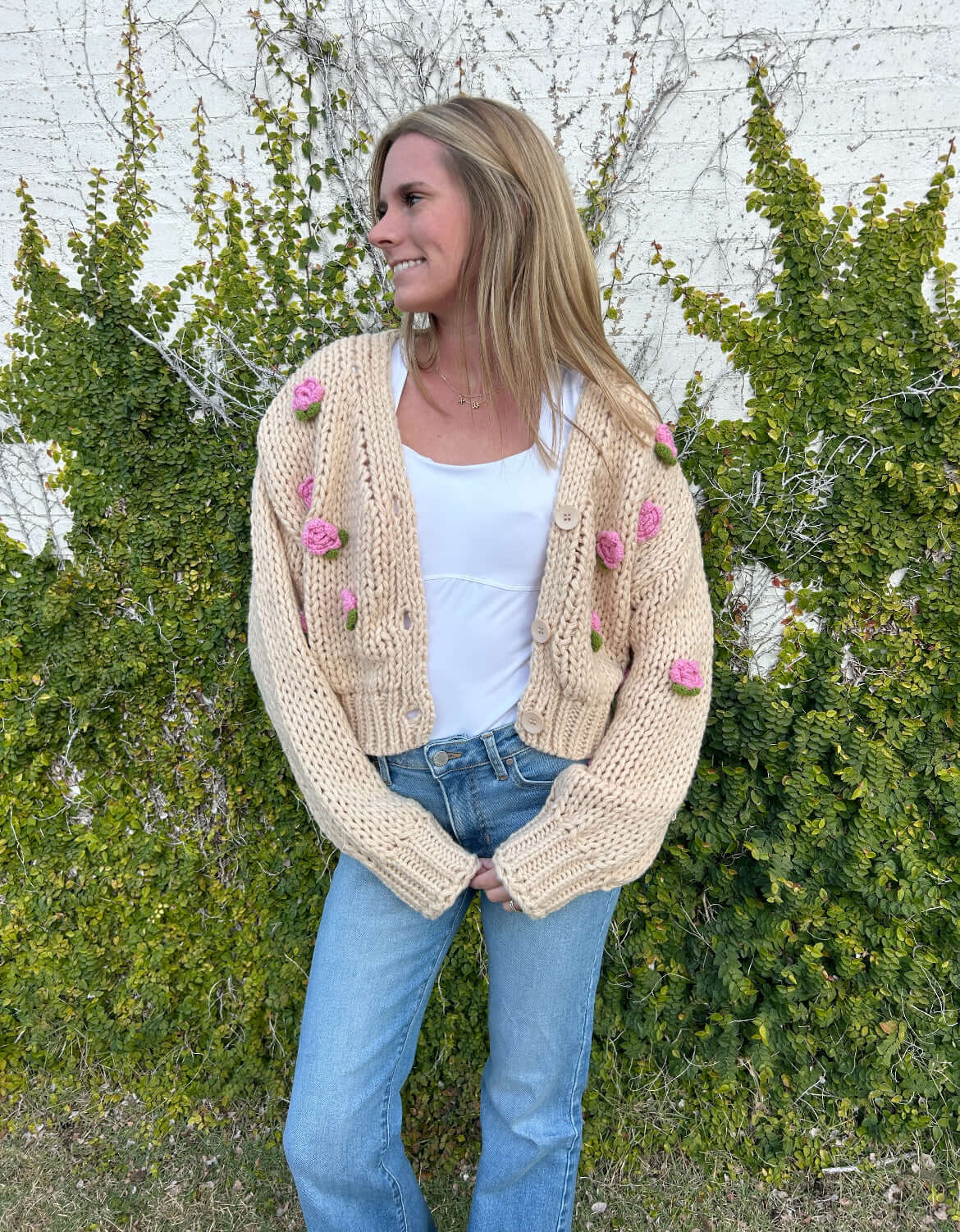 Jenny 3D Rose Knit Sweater Cardigan - Anderson Ave boutique