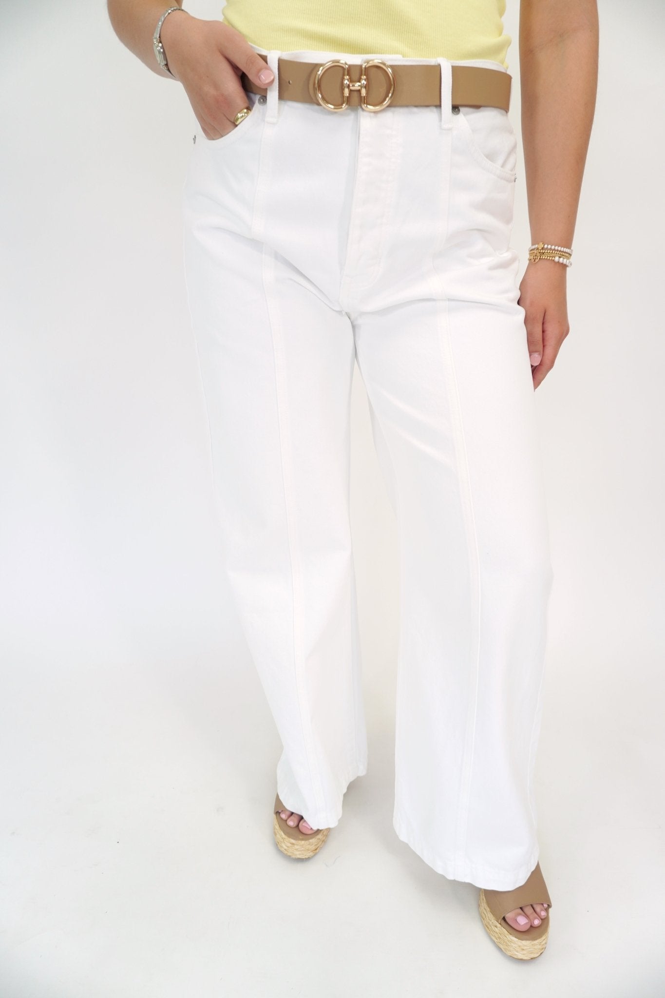 Kancan High Rise Wide Leg White Jeans - Anderson Ave boutique
