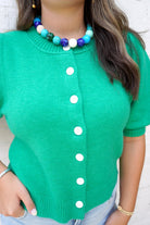 Kelly Green Puff Sleeve Button Cardigan - Anderson Ave boutique