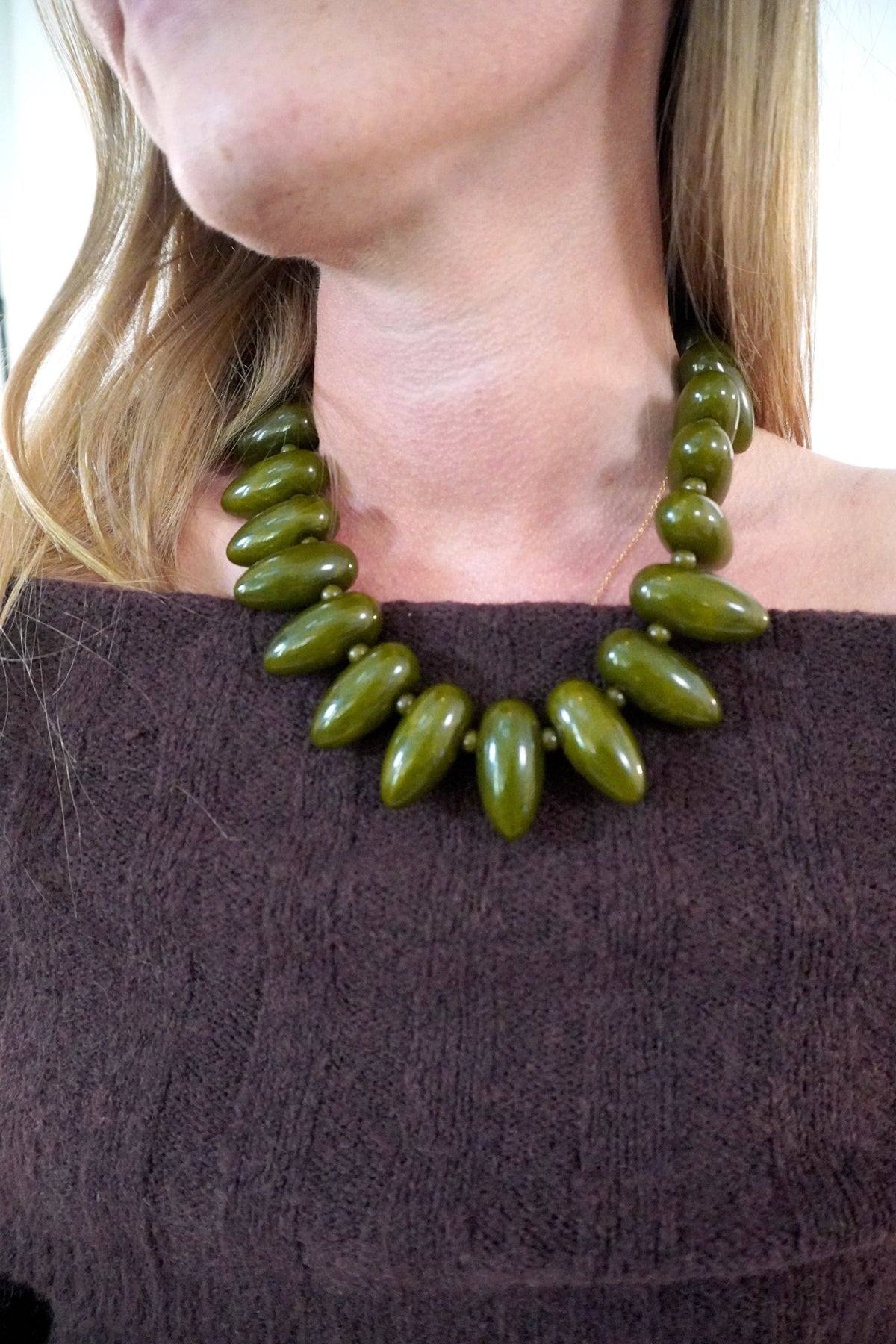 Large Olive Green Marbled Beaded Collar Necklace - Anderson Ave boutique