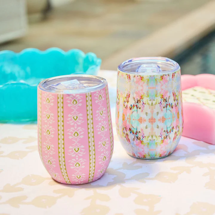 Laura Park Rosemary Stripe Pink 12oz Insulated Wine Tumbler - Anderson Ave boutique