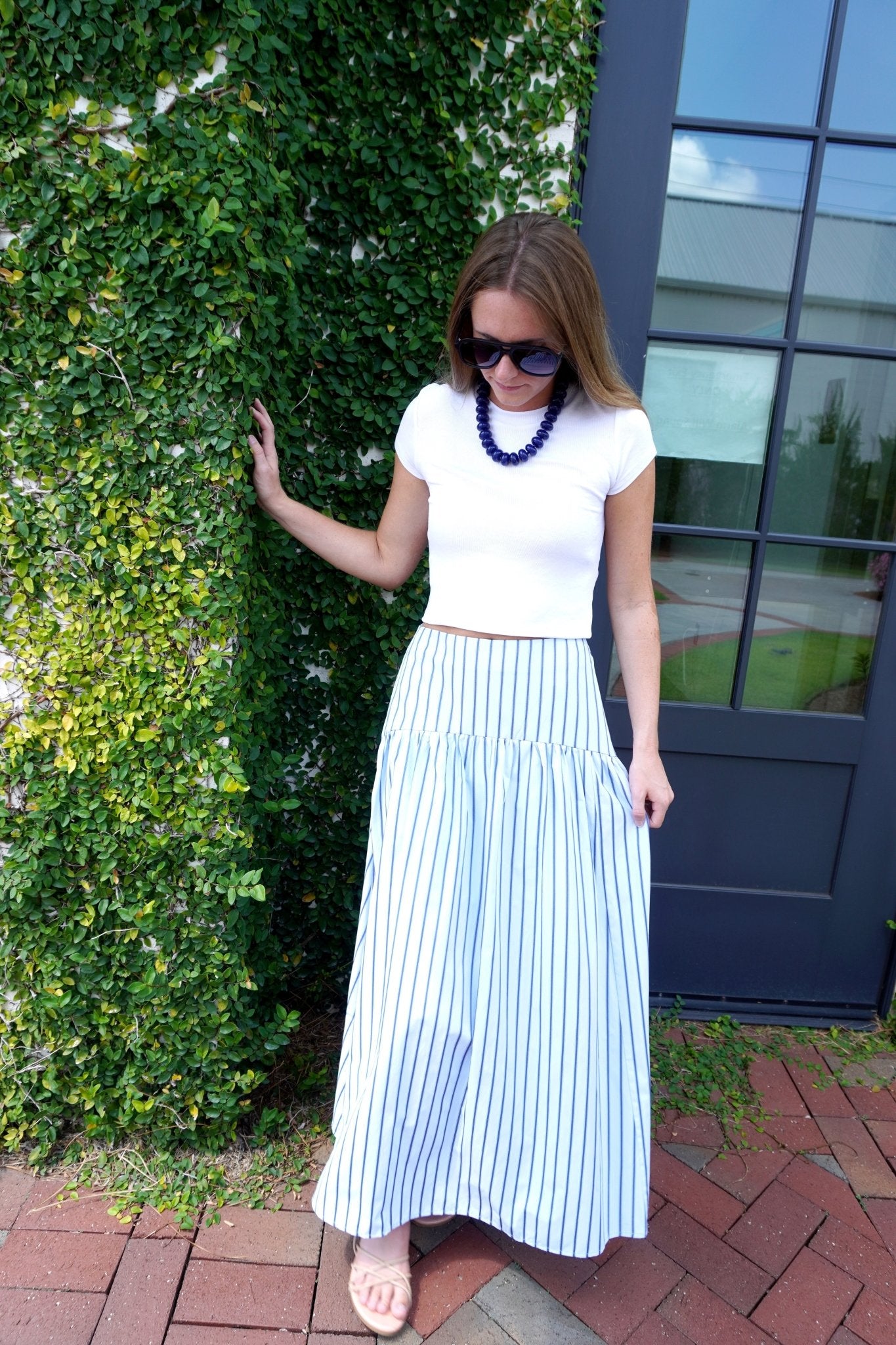 Light Blue and Navy Stripped Maxi Skirt - Anderson Ave boutique
