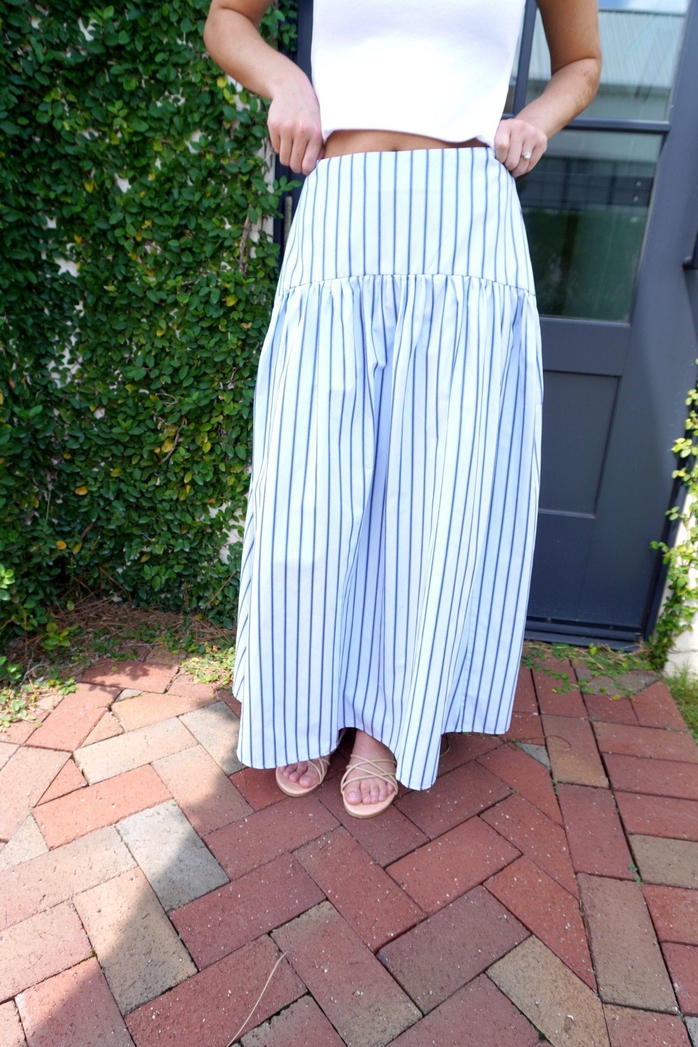 Light Blue and Navy Stripped Maxi Skirt - Anderson Ave boutique