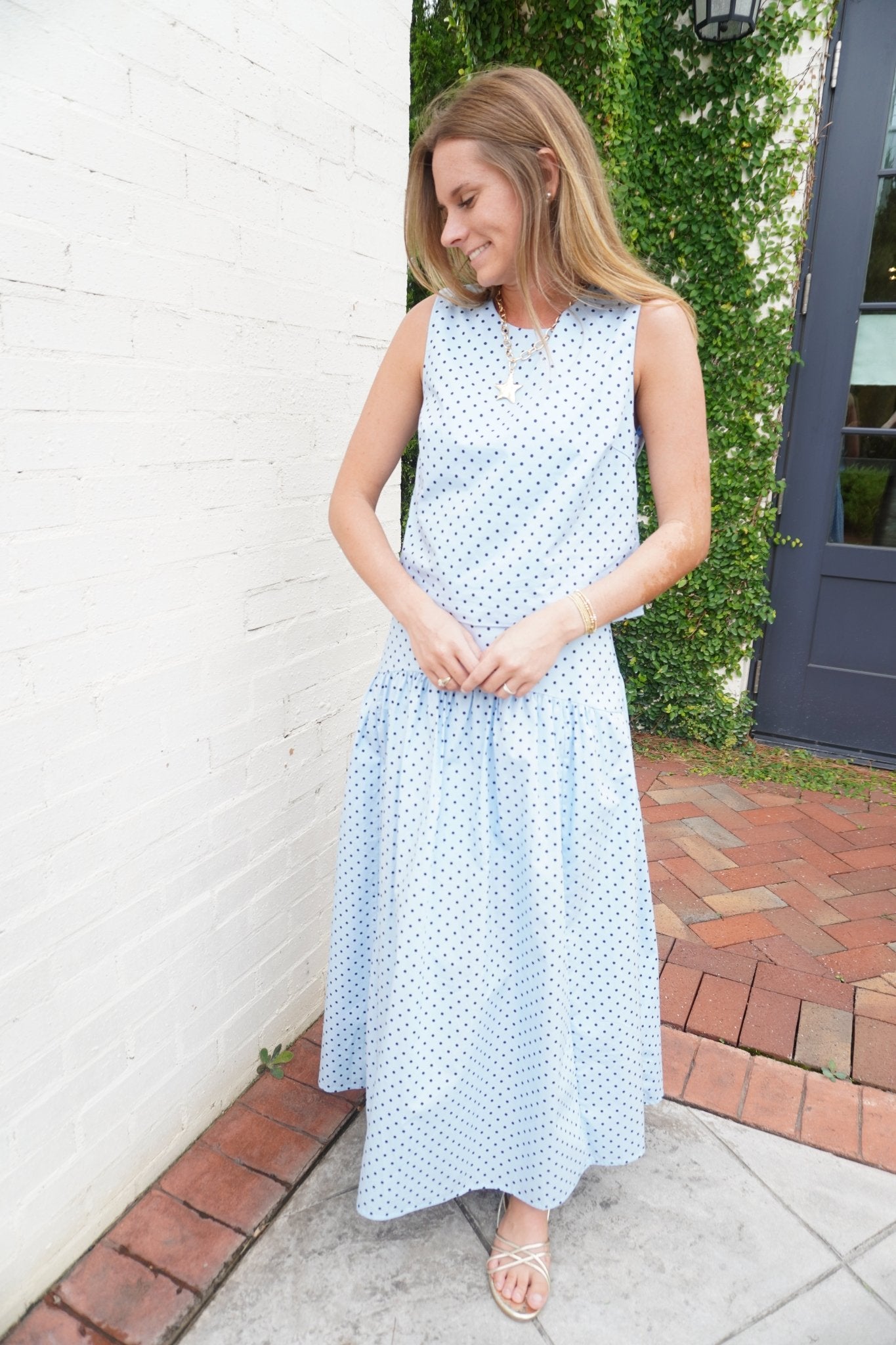 Light Blue Polka Dot Maxi Skirt - Anderson Ave boutique