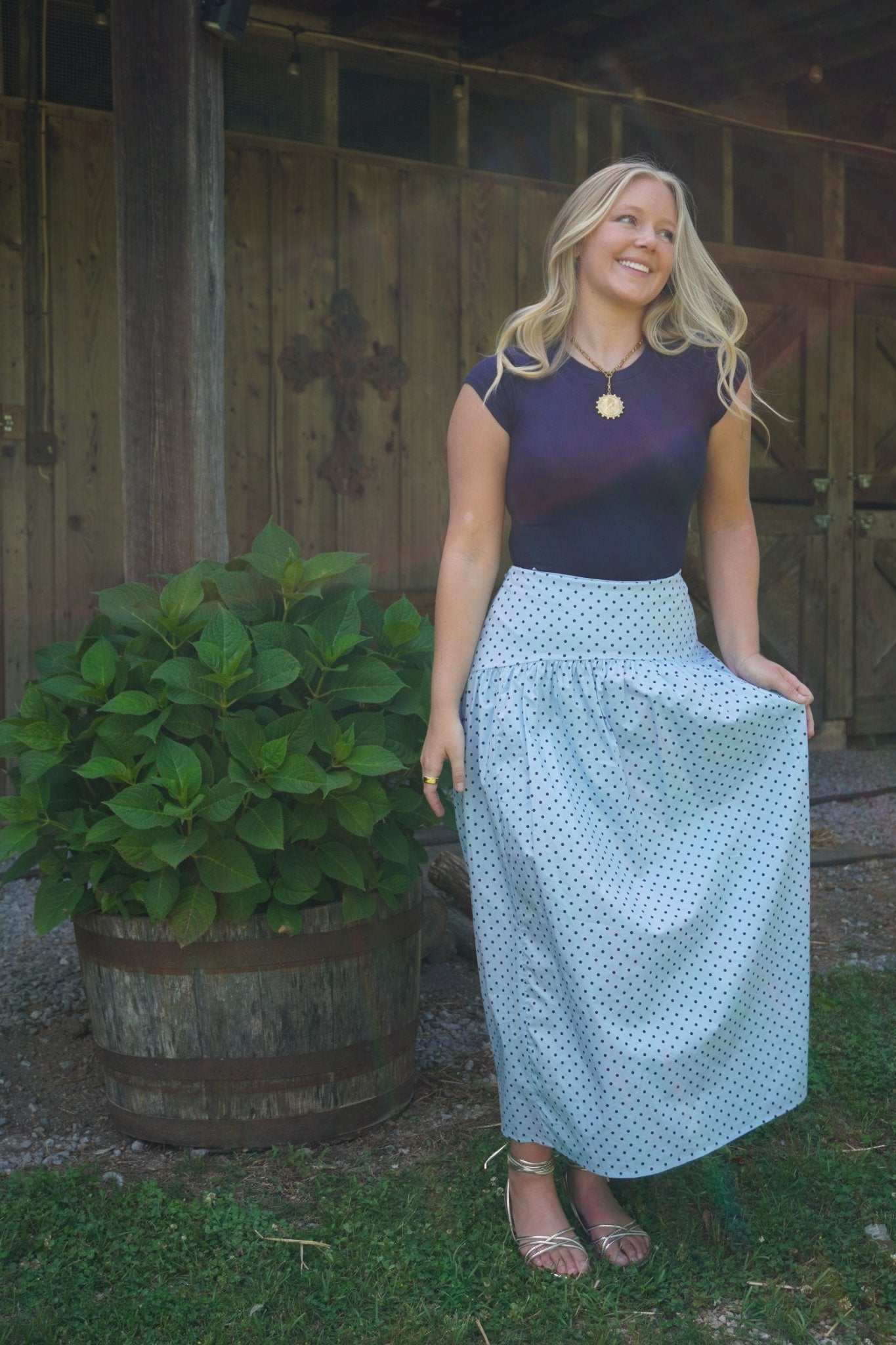 Light Blue Polka Dot Maxi Skirt - Anderson Ave boutique