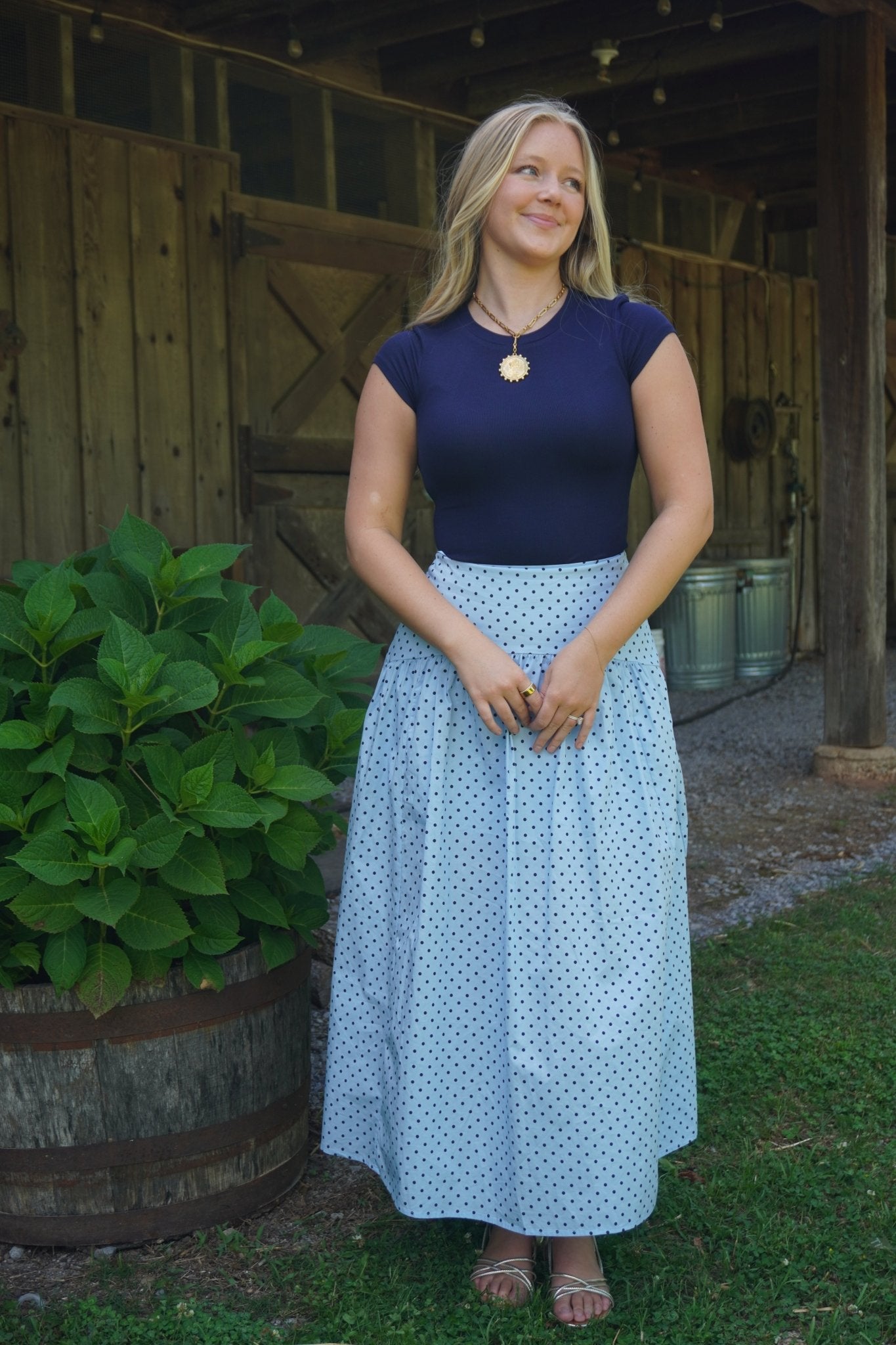Light Blue Polka Dot Maxi Skirt - Anderson Ave boutique
