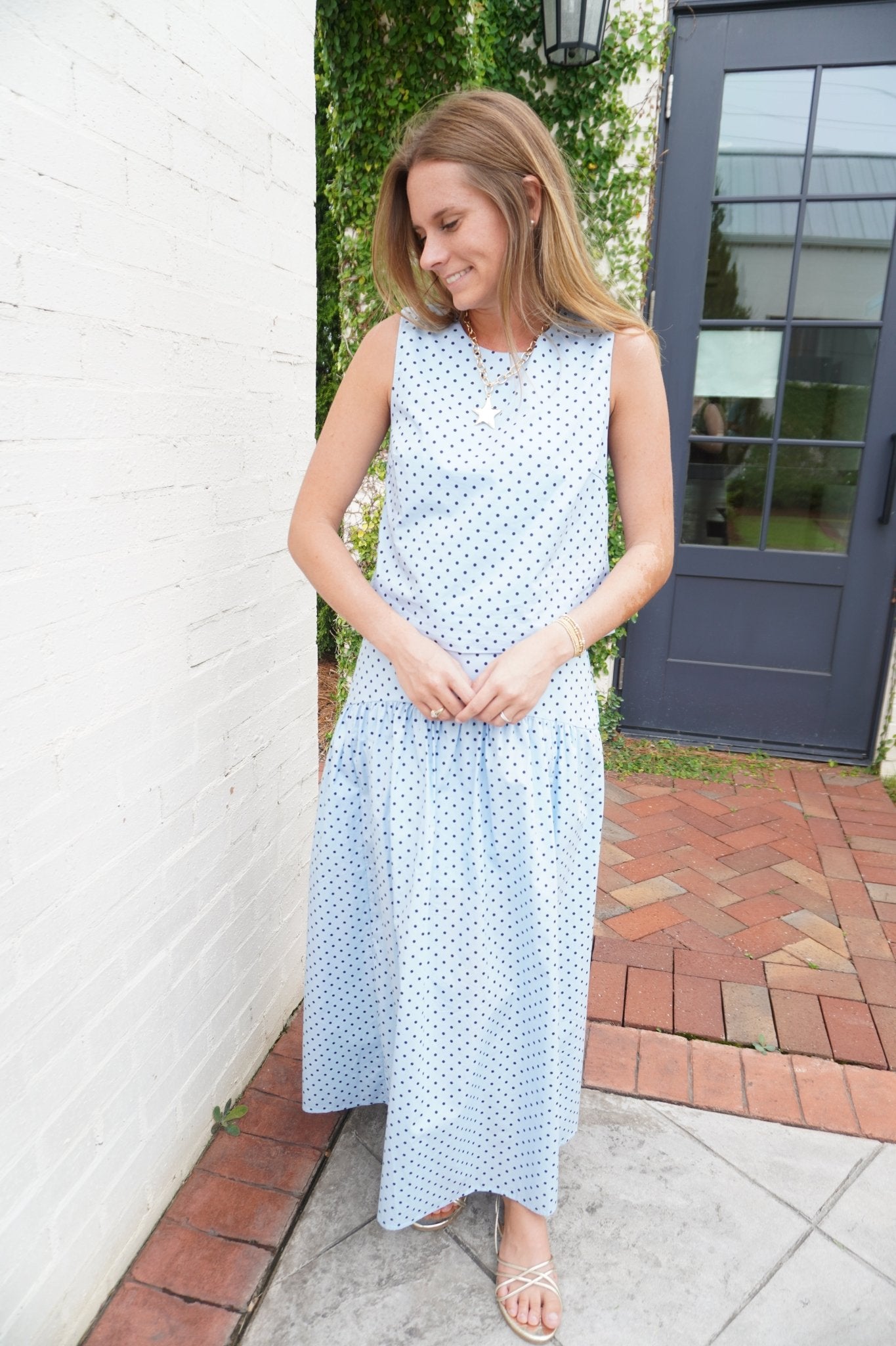 Light Blue Polka Dot Maxi Skirt - Anderson Ave boutique
