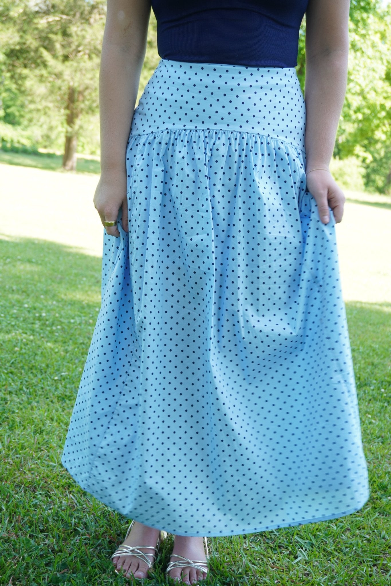 Light Blue Polka Dot Maxi Skirt - Anderson Ave boutique