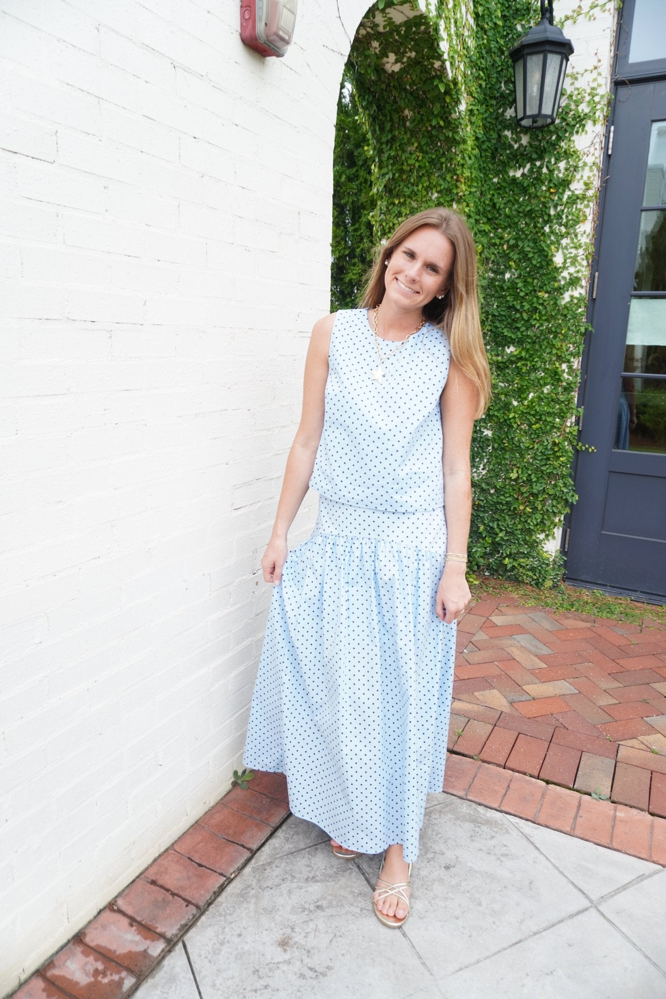 Light Blue Polka Dot Maxi Skirt - Anderson Ave boutique
