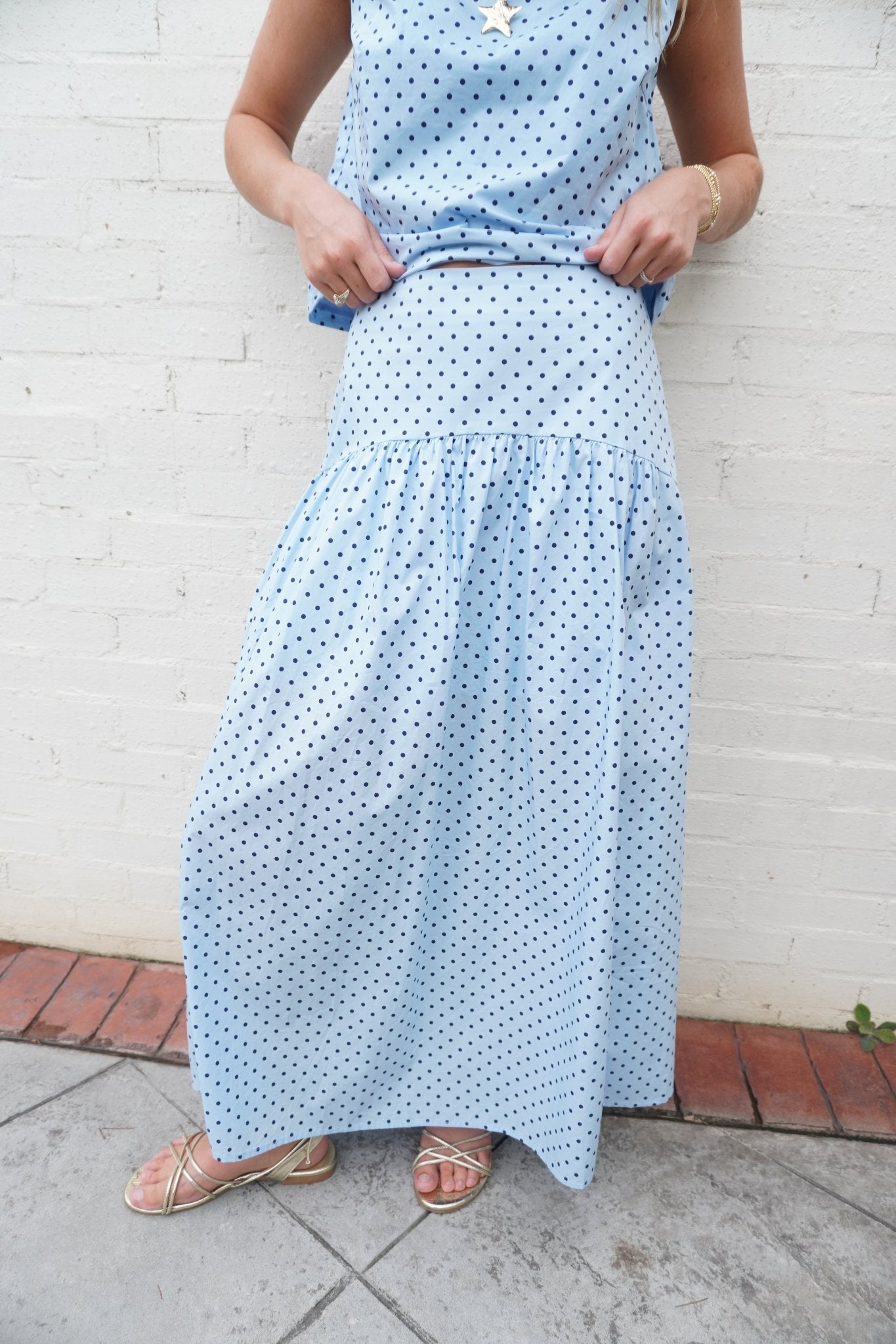 Light Blue Polka Dot Maxi Skirt - Anderson Ave boutique