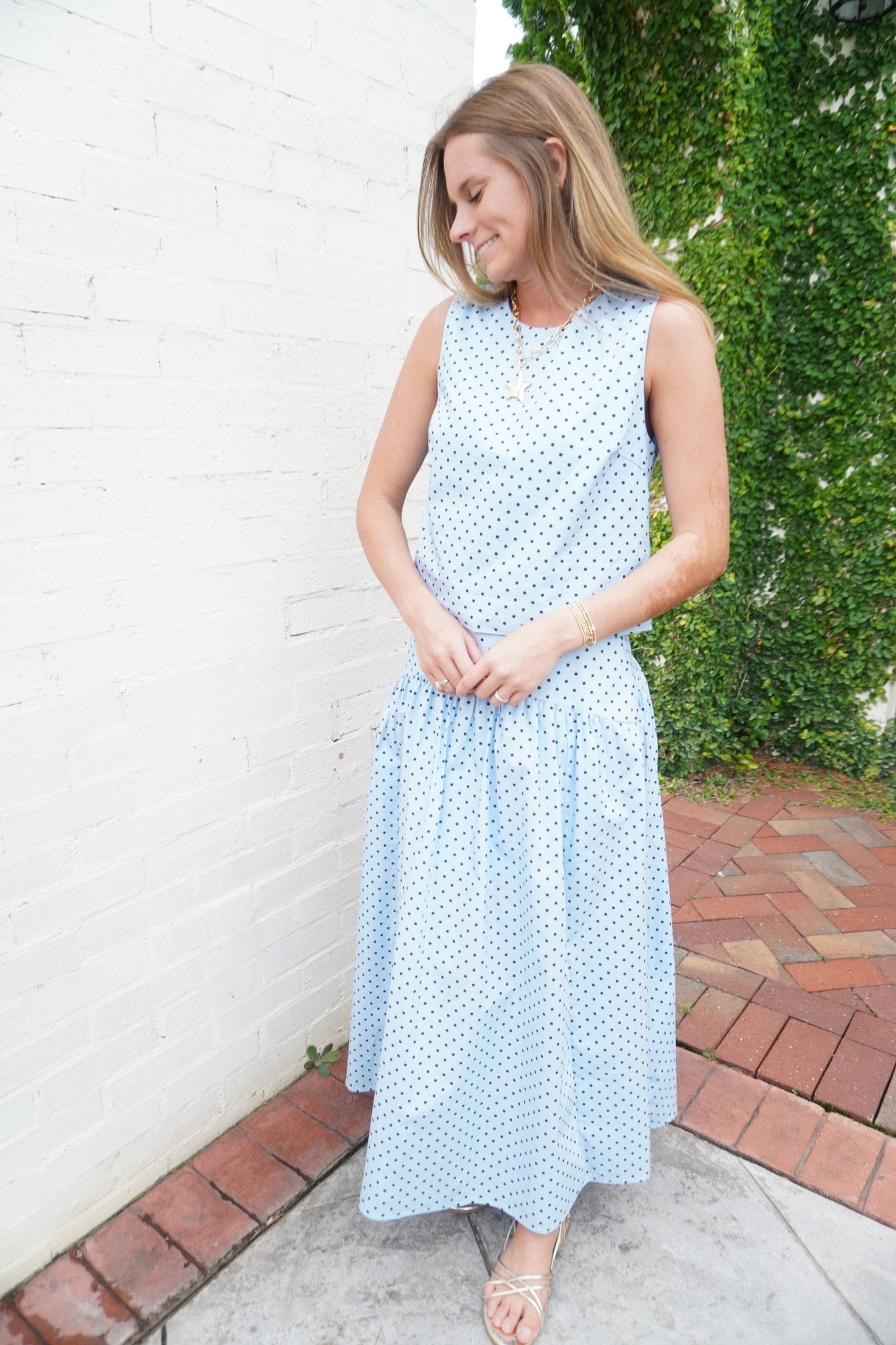 Light Blue Polka Dot Maxi Skirt - Anderson Ave boutique