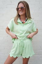 Light Green Half Zip Scallop Set - Anderson Ave boutique