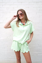Light Green Half Zip Scallop Set - Anderson Ave boutique