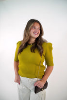 Light Olive Puff Sleeve Sweater Top - Anderson Ave boutique