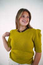 Light Olive Puff Sleeve Sweater Top - Anderson Ave boutique