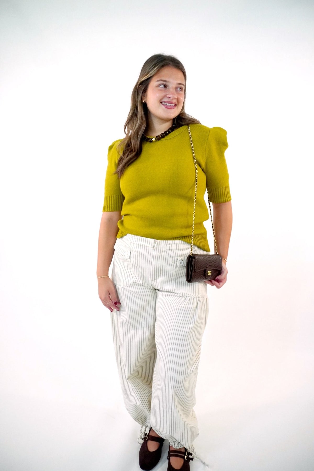 Light Olive Puff Sleeve Sweater Top - Anderson Ave boutique