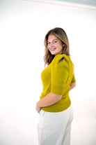 Light Olive Puff Sleeve Sweater Top - Anderson Ave boutique