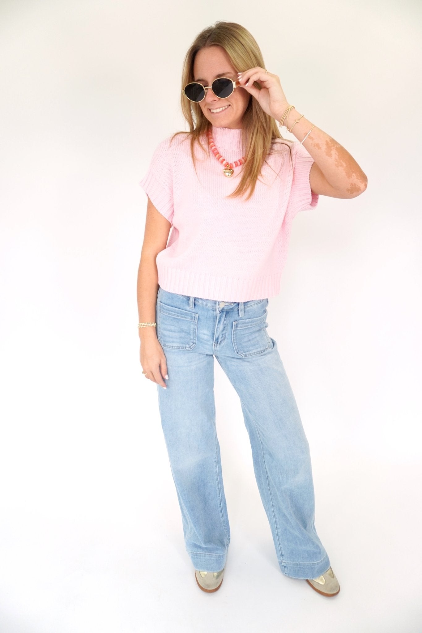 Light Pink Knit Sweater Top - Anderson Ave boutique