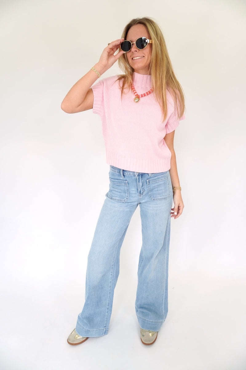 Light Pink Knit Sweater Top - Anderson Ave boutique