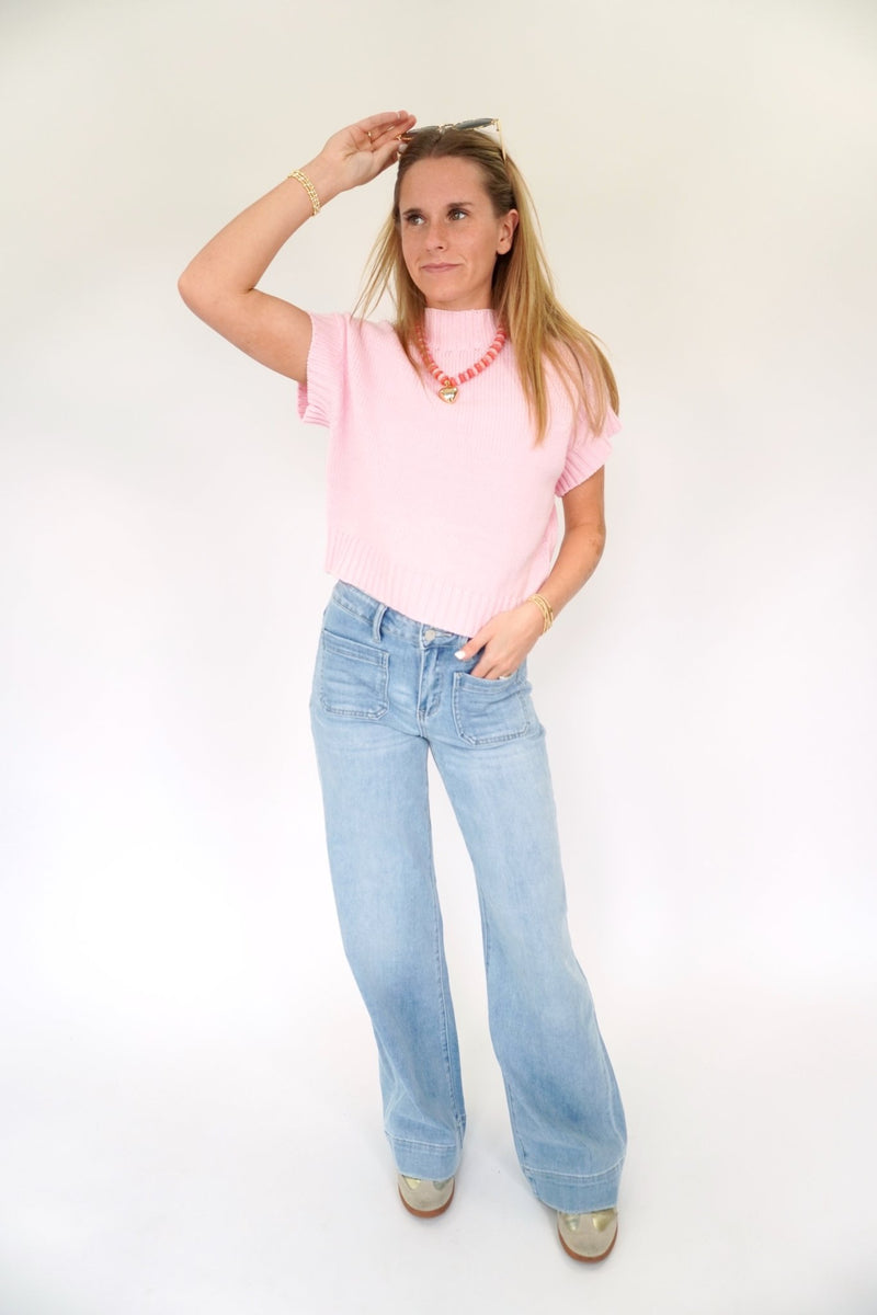 Light Pink Knit Sweater Top - Anderson Ave boutique