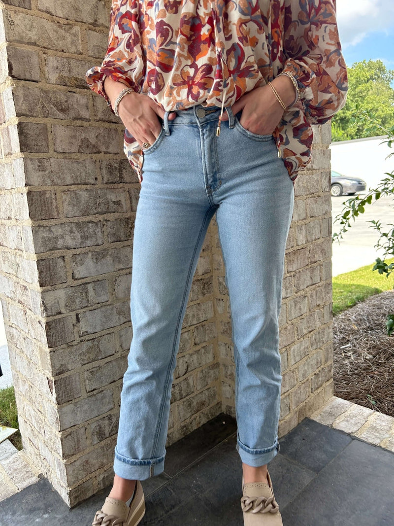 Light Wash Denim Clean Straight Just Black Denim Jeans - Anderson Ave boutique