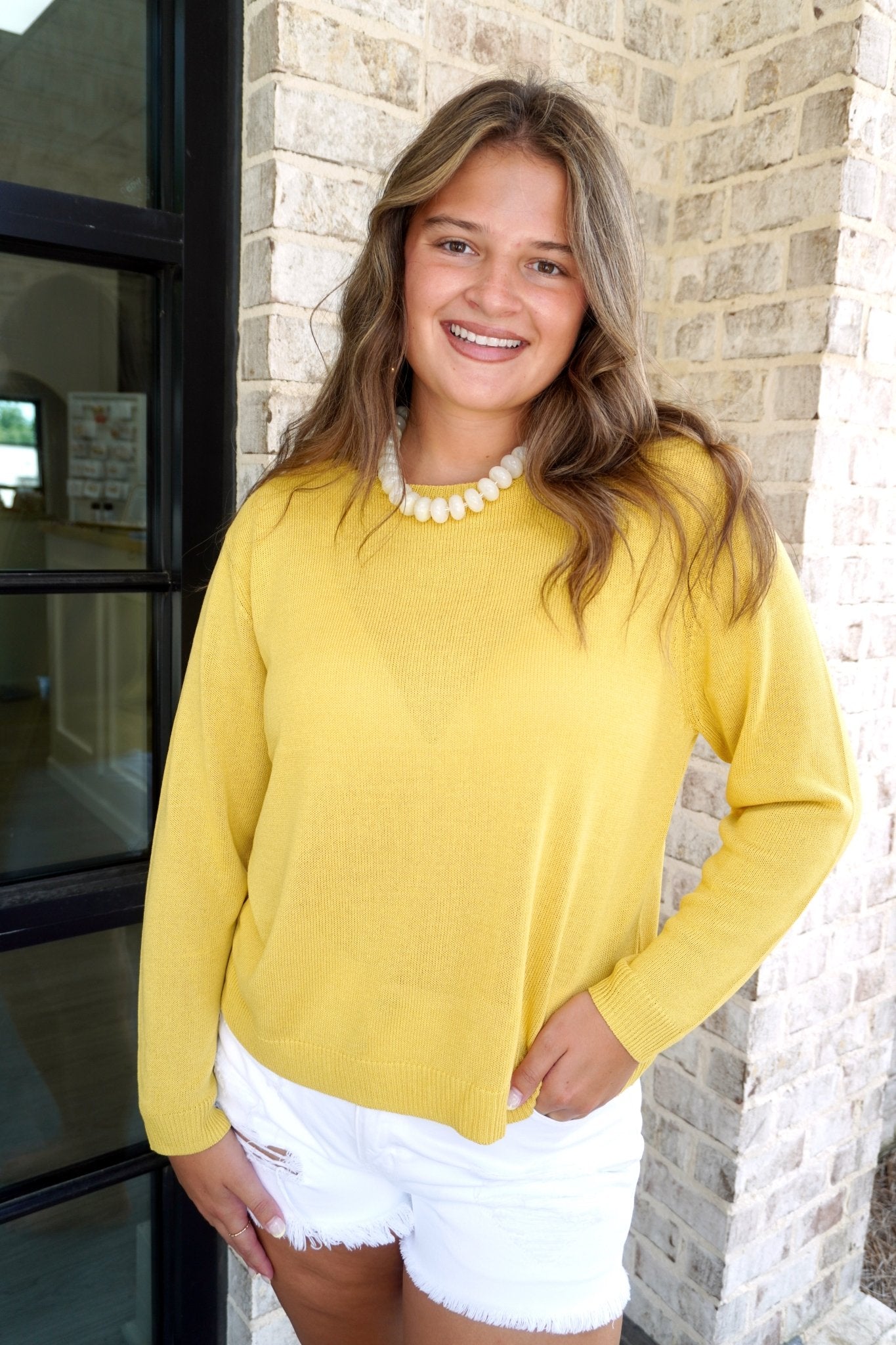 Lightweight Knit Sweater -Yellow - Anderson Ave boutique