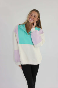 Lilac Sea - foam Color - block Pullover - Anderson Ave boutique