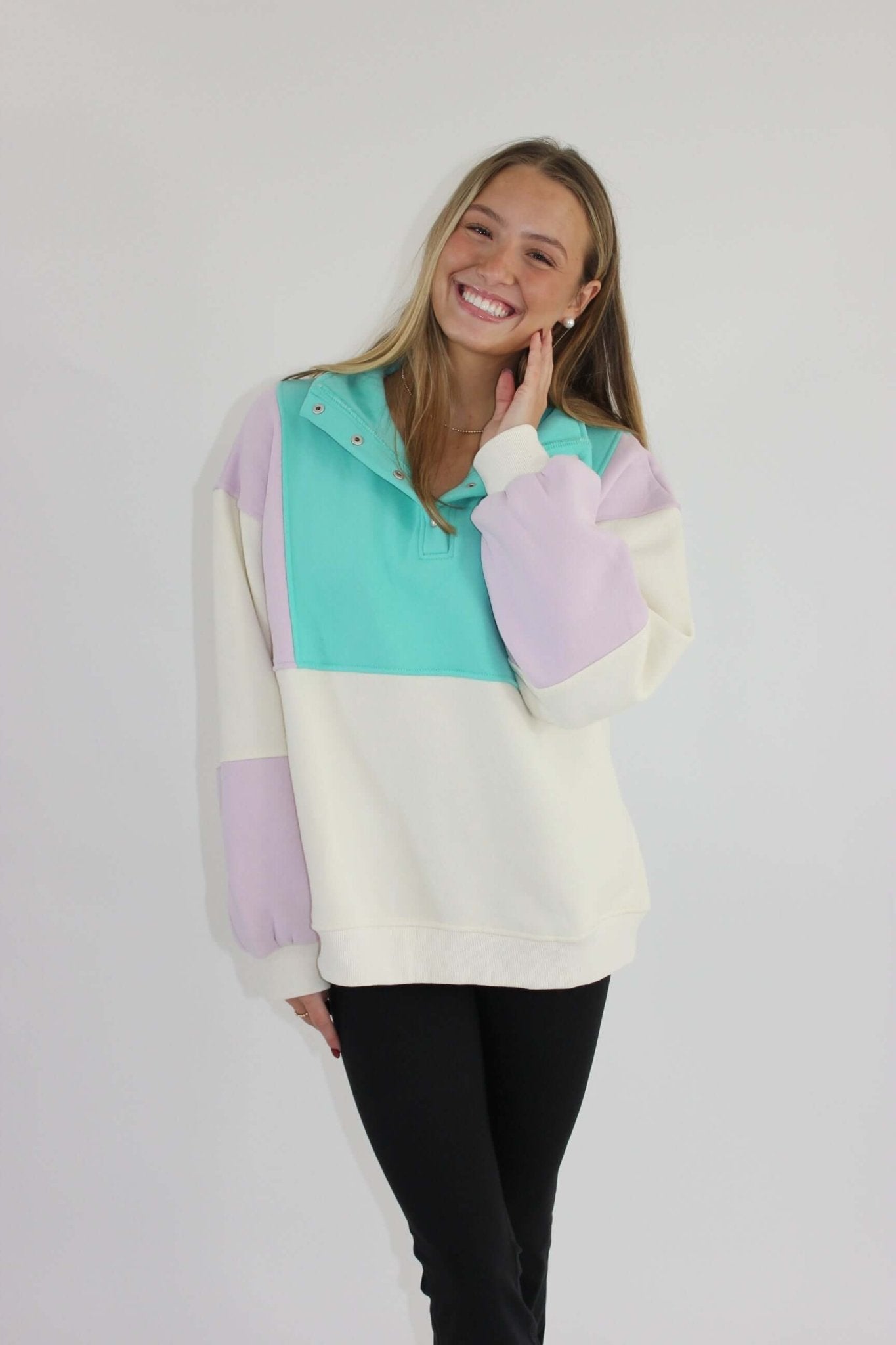 Lilac Sea - foam Color - block Pullover - Anderson Ave boutique