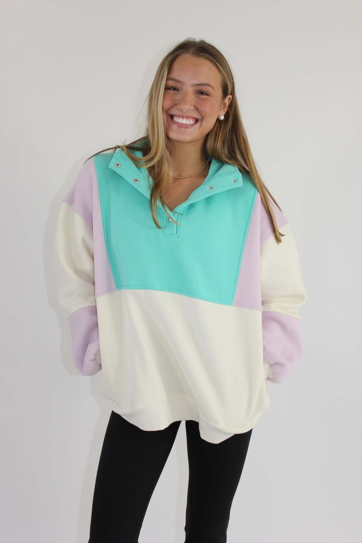 Lilac Sea - foam Color - block Pullover - Anderson Ave boutique