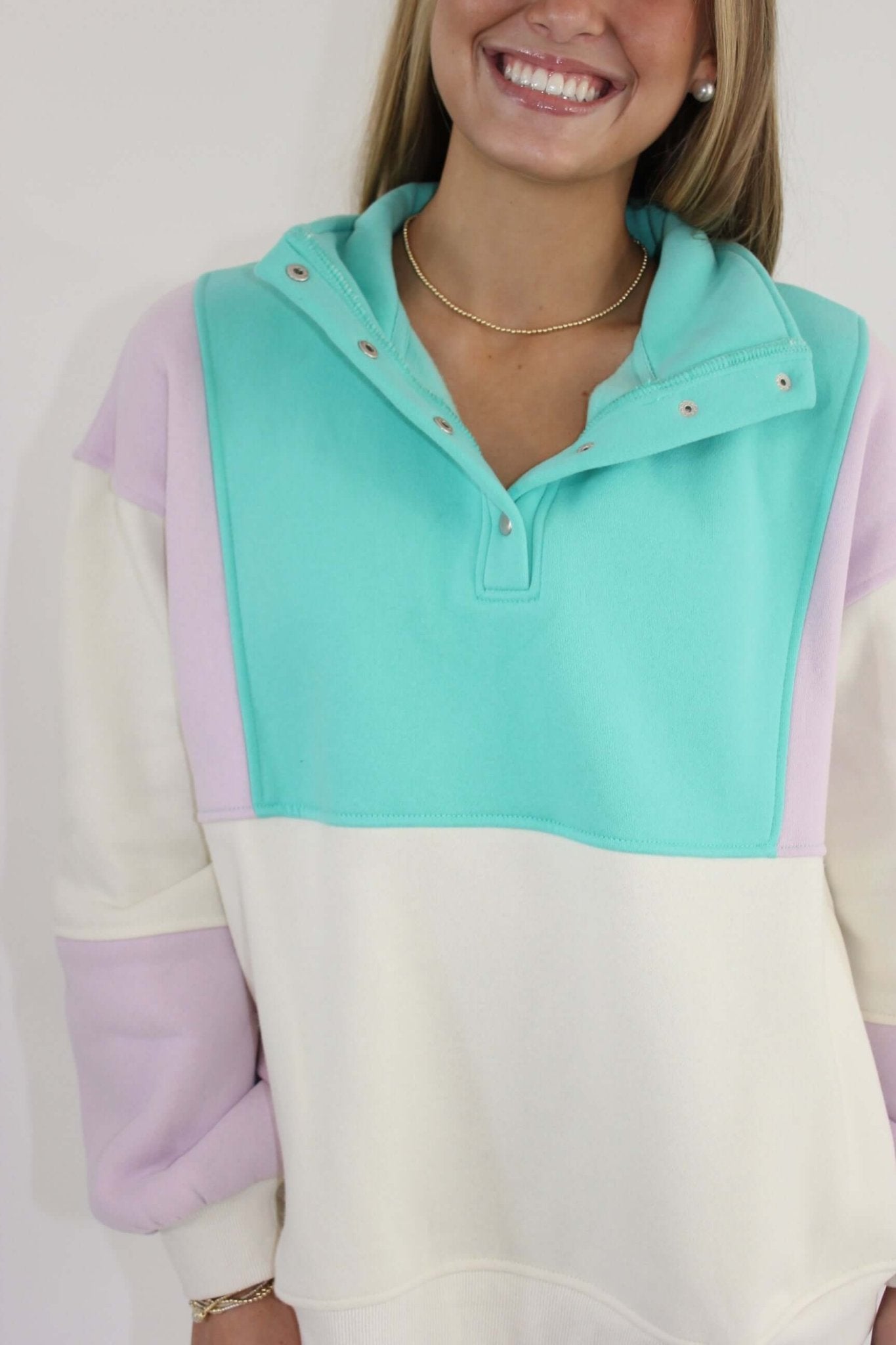 Lilac Sea - foam Color - block Pullover - Anderson Ave boutique