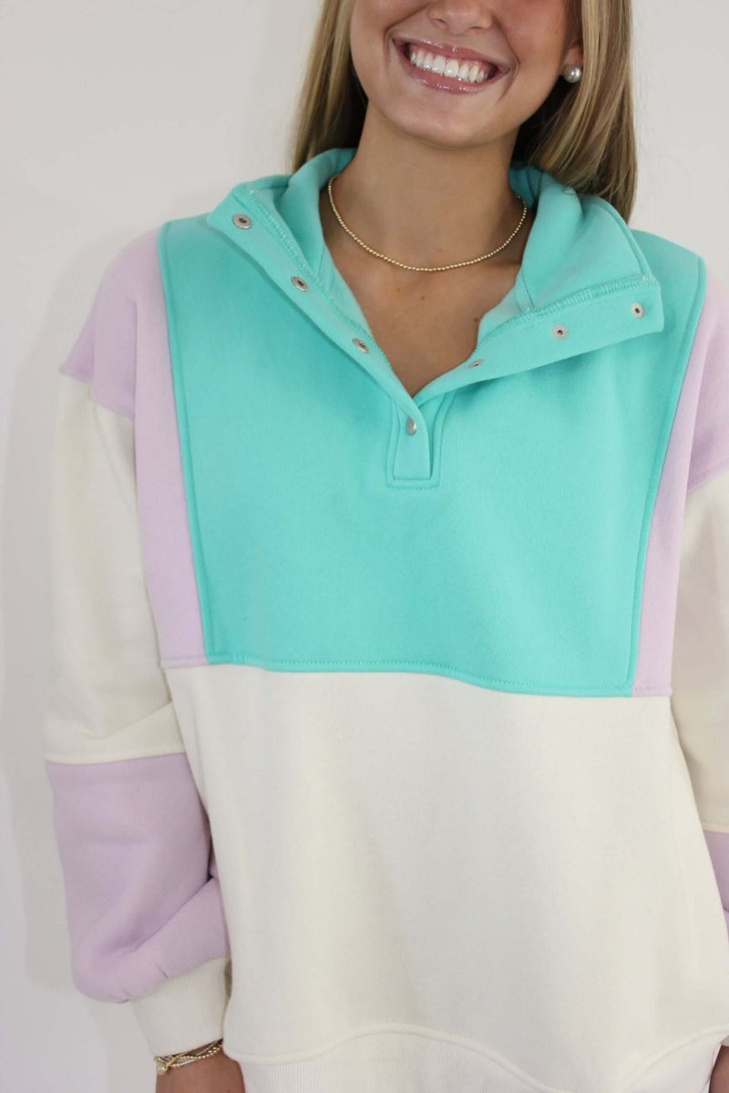 Lilac Sea - foam Color - block Pullover - Anderson Ave boutique