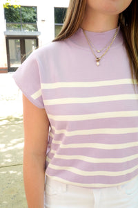 Lilac Striped Mock Neck Knit Top - Anderson Ave boutique