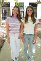 Lilac Striped Mock Neck Knit Top - Anderson Ave boutique