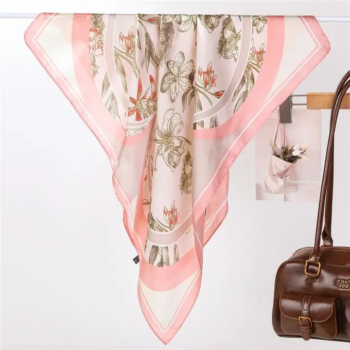 Lilies & Wildflowers Silk - Feel Scarf - Pink - Anderson Ave boutique