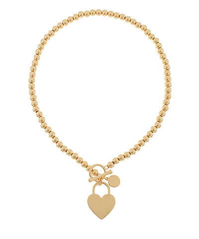 "Locked in Love" Gold Beaded Heart Charm Necklace - Anderson Ave boutique