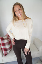 Lucy Open - Back Crossed Long Sleeve Top - Cream - Anderson Ave boutique