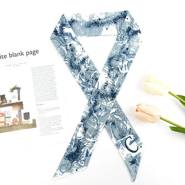 Lux Silky Skinny Twilly Scarf - Navy / White - Anderson Ave boutique