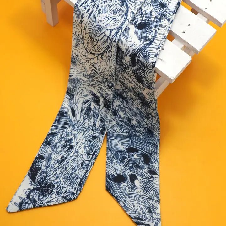 Lux Silky Skinny Twilly Scarf - Navy / White - Anderson Ave boutique