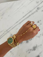 Luxe Crystal Bezel Hand Chain – Dainty Gold Finger Bracelet & Ring Set - Anderson Ave boutique