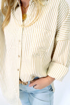 Luxe Relaxed Striped Button - Up Shirt in Taupe - Anderson Ave boutique