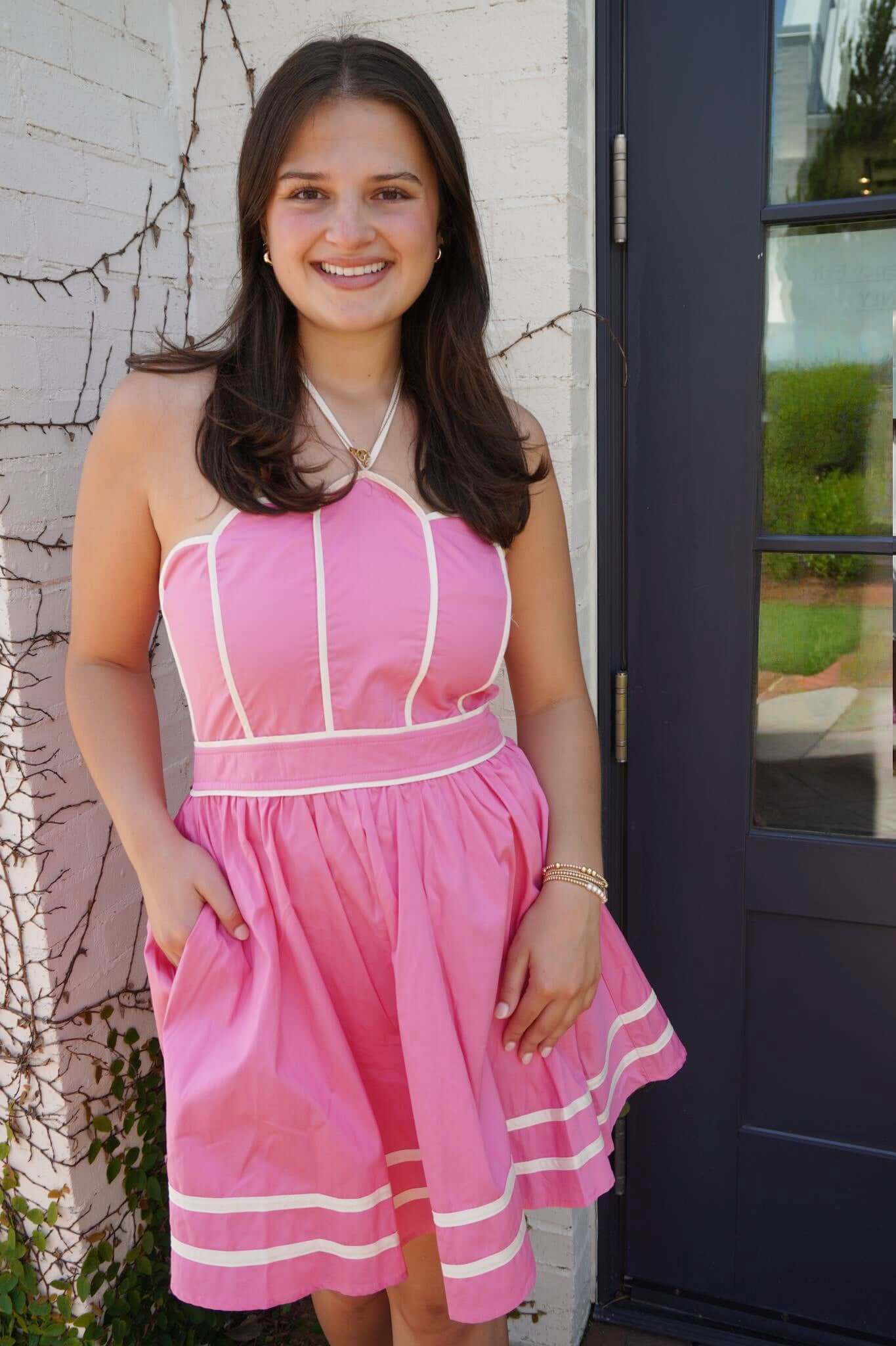 Magnolia Bloom Halter Mini Dress – Pink - Anderson Ave boutique