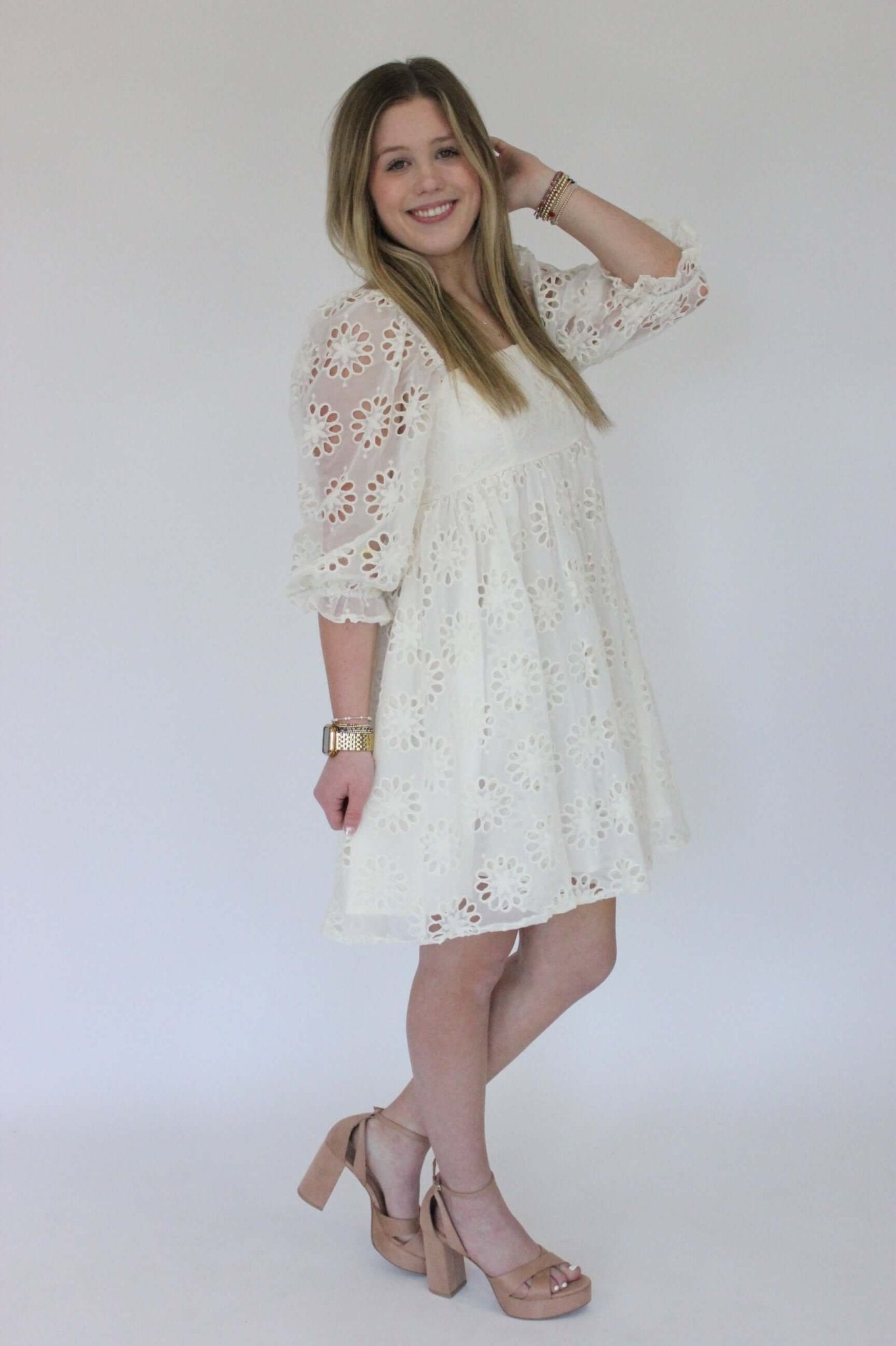 Magnolia Floral Dress - White - Anderson Ave boutique