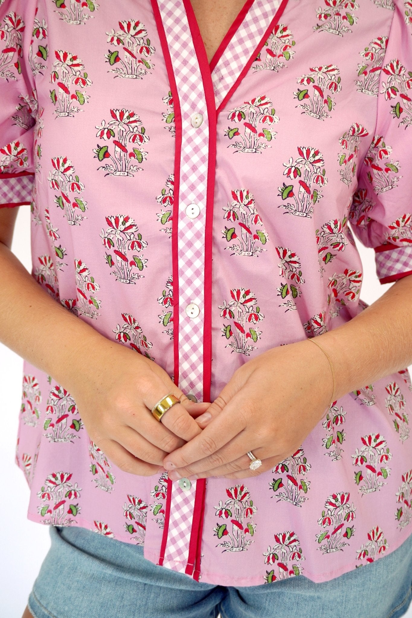 Magnolia Pink Floral Puff Sleeve Blouse - Anderson Ave boutique