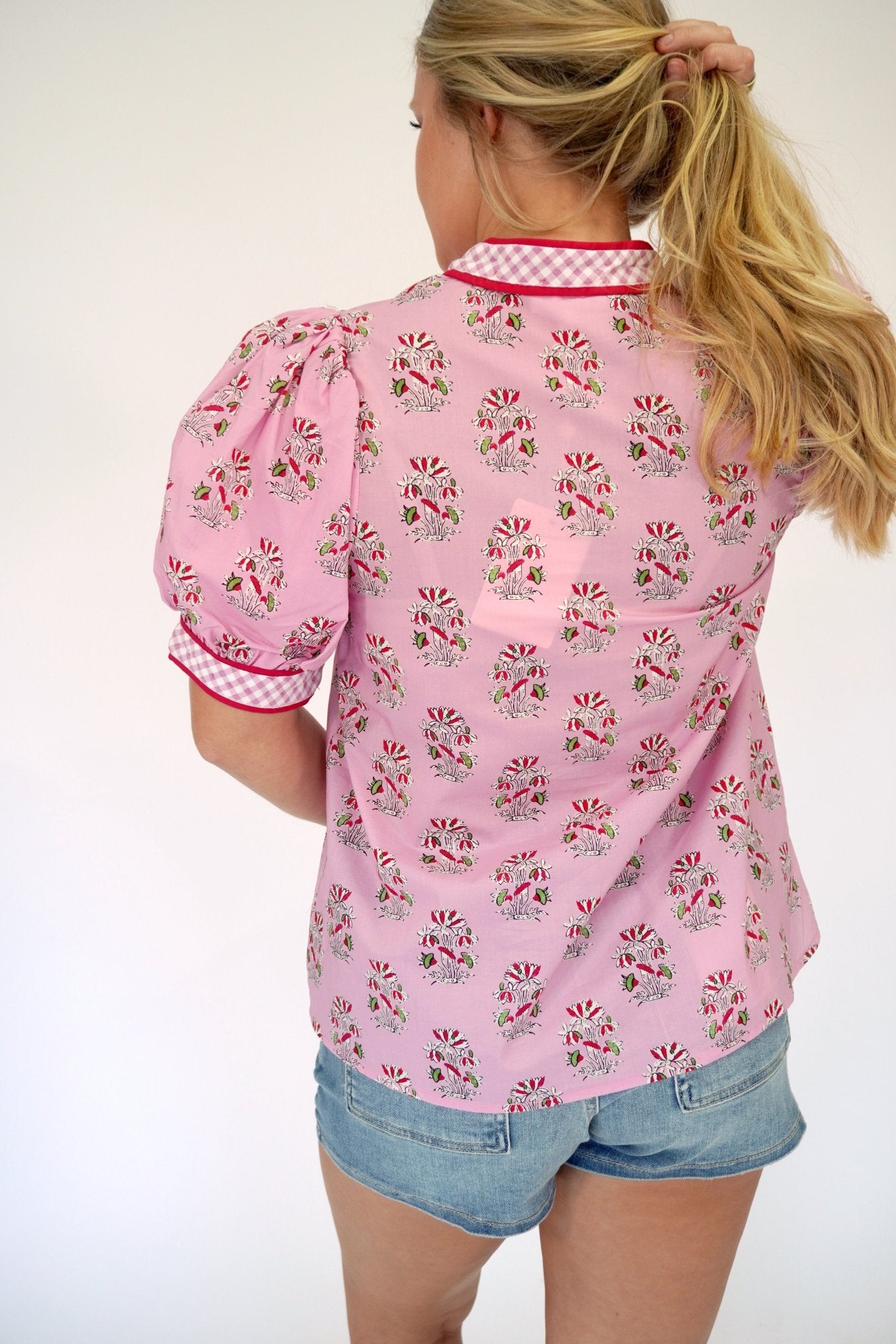 Magnolia Pink Floral Puff Sleeve Blouse - Anderson Ave boutique