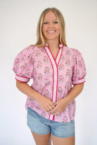 Magnolia Pink Floral Puff Sleeve Blouse - Anderson Ave boutique