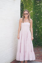 Mauve Strapless Eyelet Pleated Tiered Midi Dress - Anderson Ave boutique