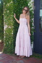 Mauve Strapless Eyelet Pleated Tiered Midi Dress - Anderson Ave boutique