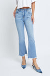 Medium Wash Clean Frayed Hem Stretch Crop Flare - Hidden Jeans - Anderson Ave boutique