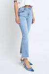 Medium Wash Clean Frayed Hem Stretch Crop Flare - Hidden Jeans - Anderson Ave boutique