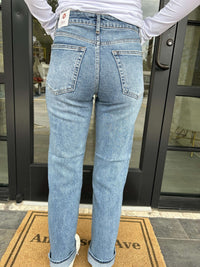 Medium Wash Denim Clean Stretch Straight Just Black Denim Jeans - Anderson Ave boutique